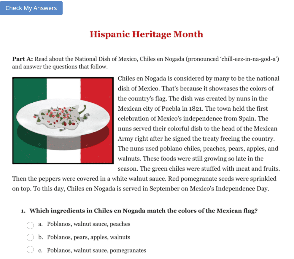 national dish of Mexico worksheet