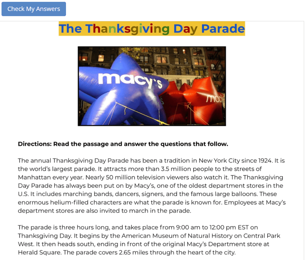 macy's thanksgiving day parade worksheet